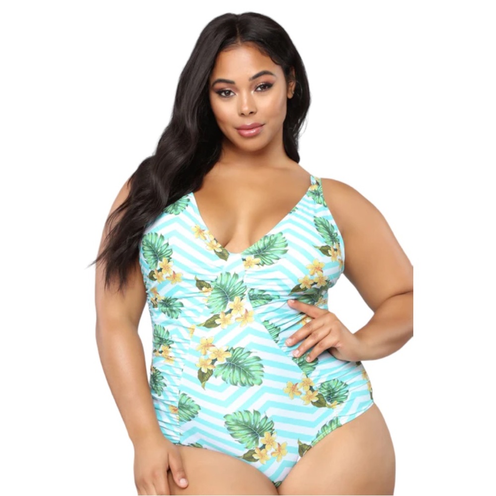 Marilyn Monroe Tropical Floral/Palm Leaf Print One-Piece Bathing Suit Sz 2X